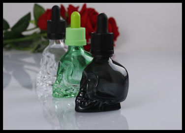 چین بطری قطره ای شیشه روغن 30ml جمجمه ، بطری مشکی سبز روشن تامین کننده